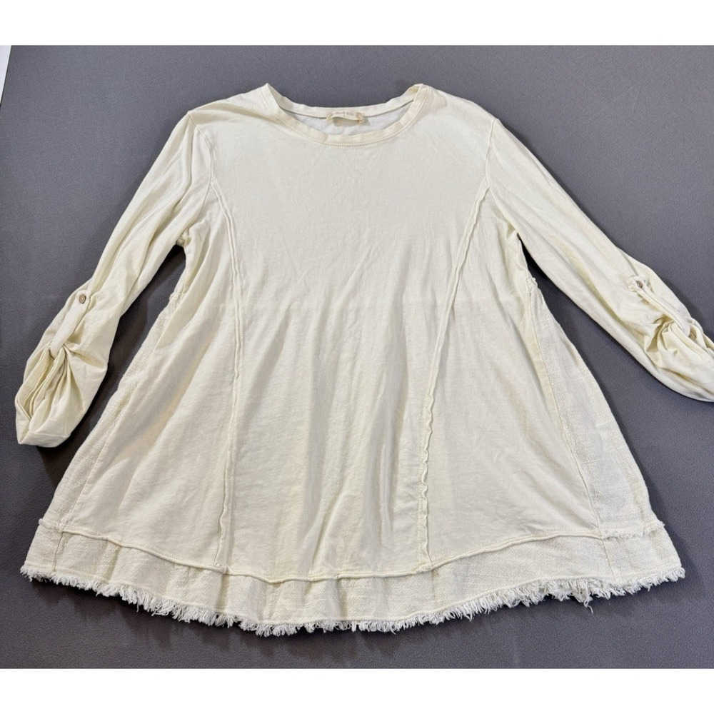 Altar'd State Cream Boho Tunic Top Women Large Cotton Linen Raw Hem Fringe